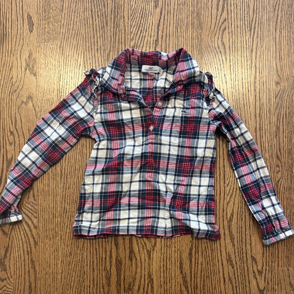 Vineyard Vines Kids flannel Shirt with Ruffle Detail